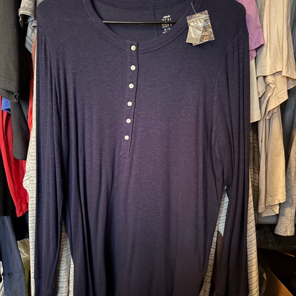 American Eagle Navy Henley Shirt
